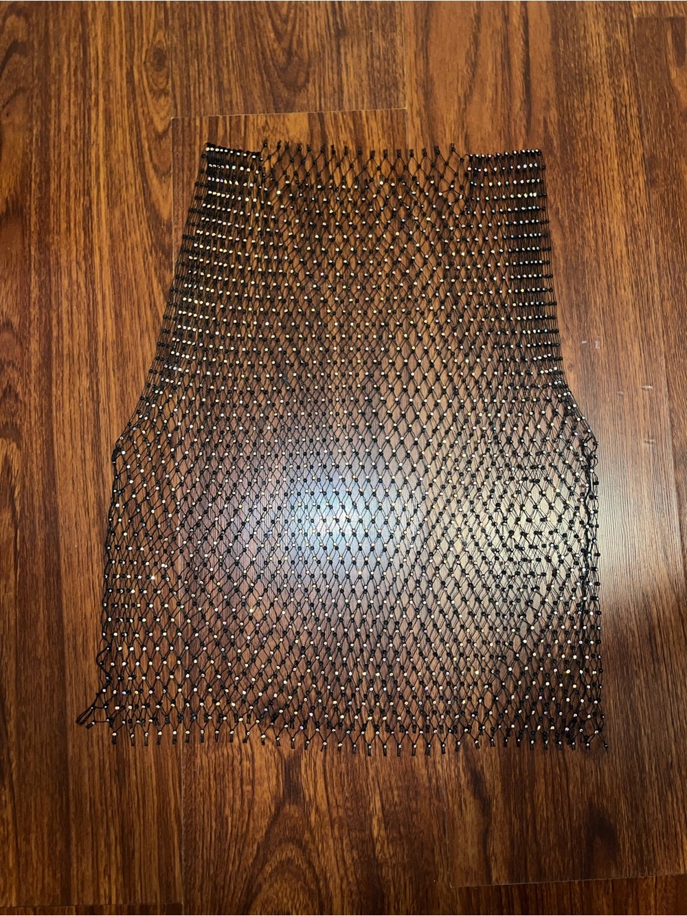 Sheer Black Beaded Mesh Tank Top